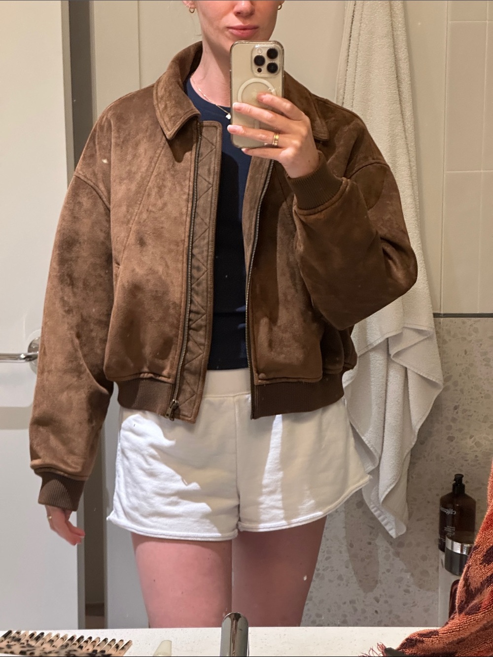 Zara Brown faux Suede Bomber Jacket - Picture 5 of 5